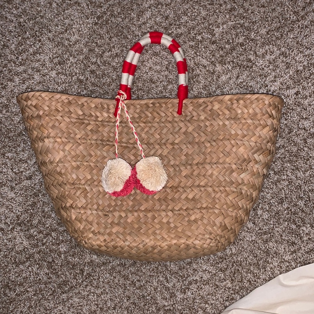 St Tropez Pom Pom Straw Tote